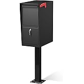 Secure Curbside Locking Mailbox for Packages, Weekend-Away Design with In-Ground Post and Base Plate (Black)
