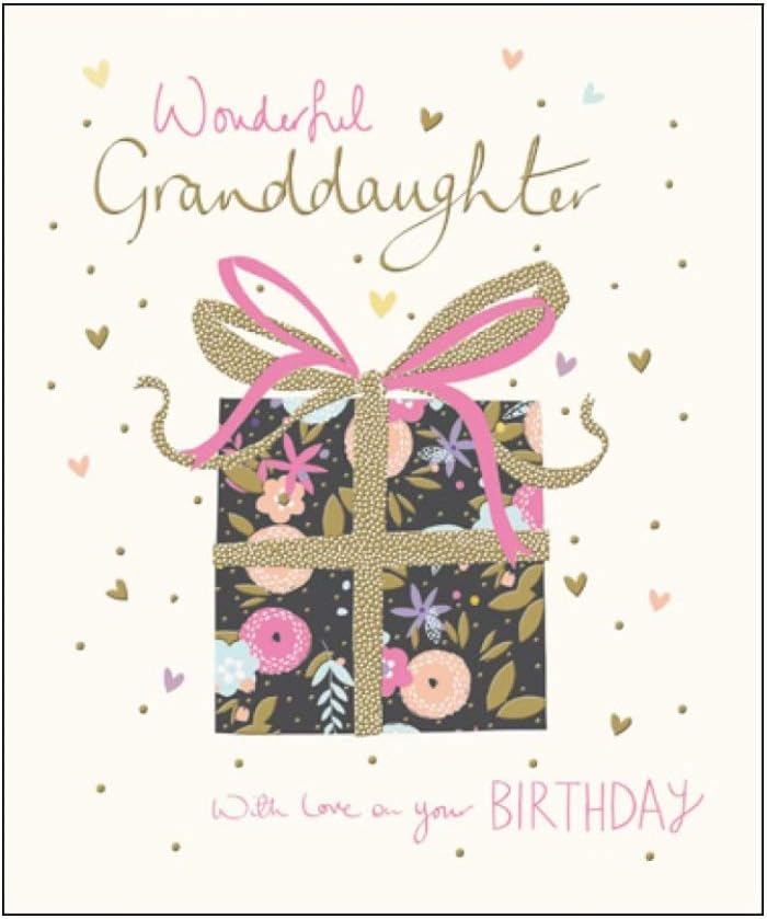 Granddaughter Happy Birthday Greeting Card Peach & Prosecco Range Cards, grey|black|yellow|beige, 16cm x 18cm