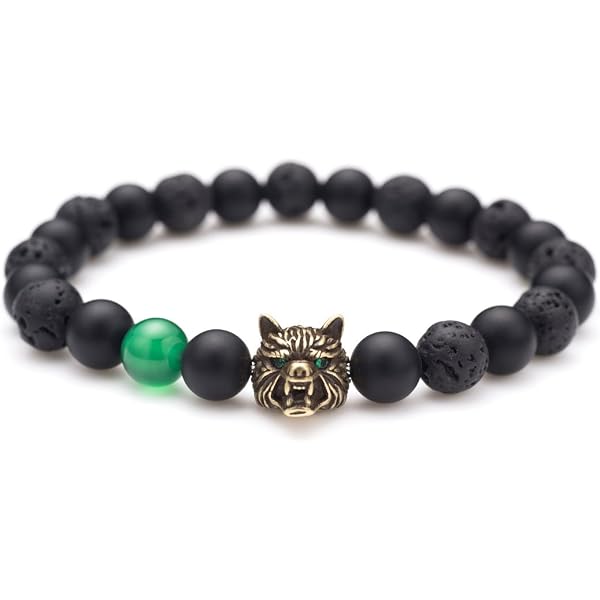Mens Wolf Head Bracelet – Stainless Steel & Black Genuine Leather Braided Cuff - View #10