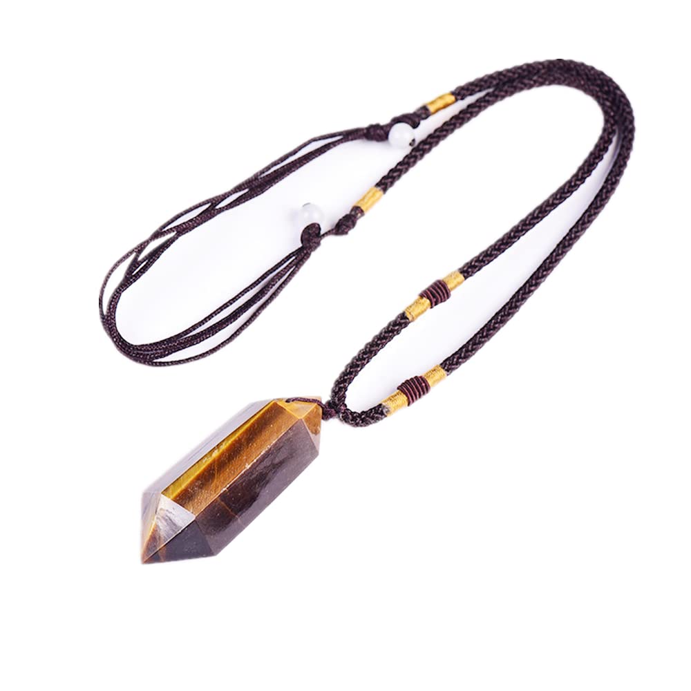 Natural Tiger Eye Healing Crystal Pendants, Double Pointed Gemstone Pendant Necklace Chakras Jewelry for Men & Women