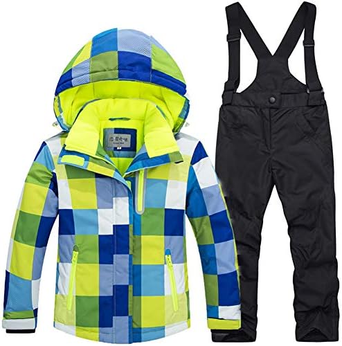 YFCH Kids 2Pcs Winter Outdoor Hooded Ski Suit Girls Pattern Printed Skiing Jackets Sports Waterproof Pants
