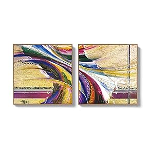 2 Piece Framed Canvas Wall Art for Living Room, Bedroom Colorful Abstract Geometry Canvas Prints for Home Decoration Ready to Hang - 16"x16"x2 Panels