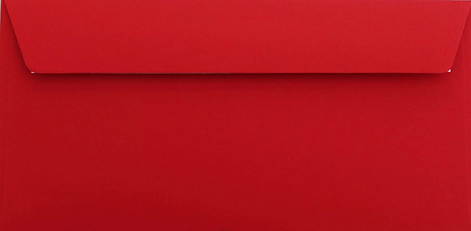 25- Envelopes DL Format 110 x 220 mm Nassklebung | Coloured Paper Envelopes in Rose Red | Post Envelopes Without Window Ideal for Card Making, Scrapbooking and Invitations