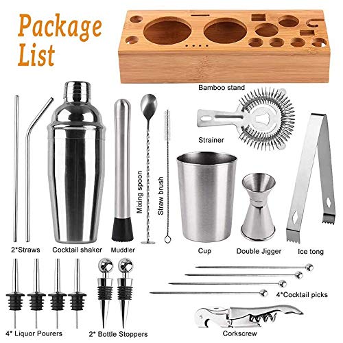 NXYJD 22 stücke Cocktail Shaker Set, Barwerkzeugset mit stilvollen Bambusständer Bartending Kit für Zuhause, Bars… – Bild 3