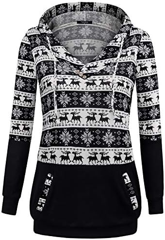 VALOLIA Women's Long Sleeve Plaid Pullover Color Block Hooded Sweatshirt with Kangaroo Pockets