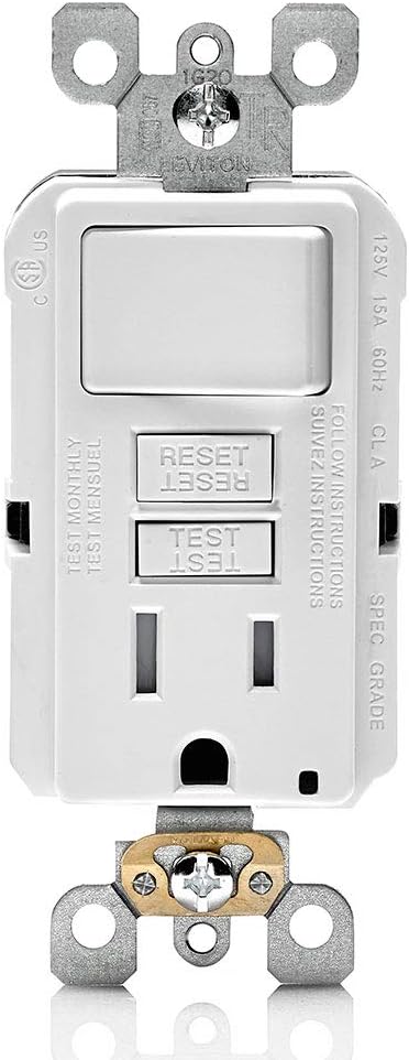 Leviton GFSW1-W Self-Test SmartlockPro Slim GFCI Combination Switch Tamper-Resistant Receptacle with LED Indicator, 15-Amp, White - - 