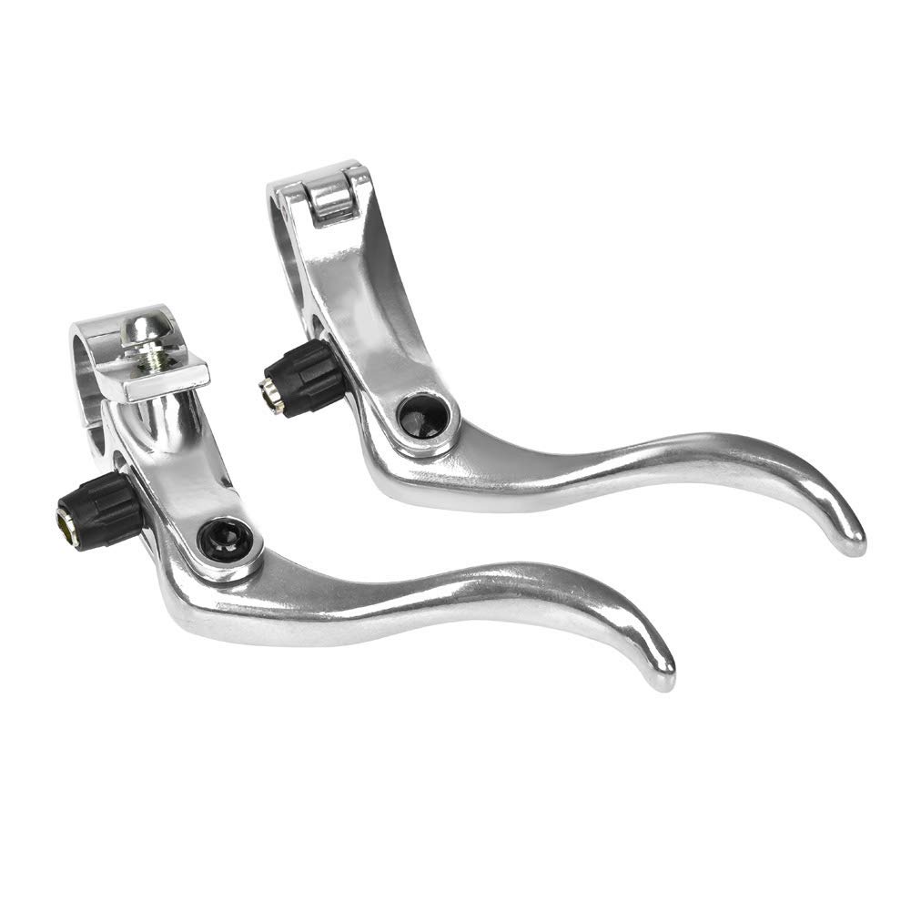 Tbest ycle Brake Lever Left/Right Hand Brake Levers,1 Pair Aluminum Alloy BMX Road Mountain Bike Disc Brake Bar Handle Level Black Silver (Silver)