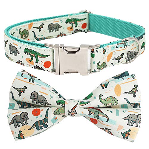 Free Sunday Dinosaur Dog Collar with Bow (L, Dinosaur)