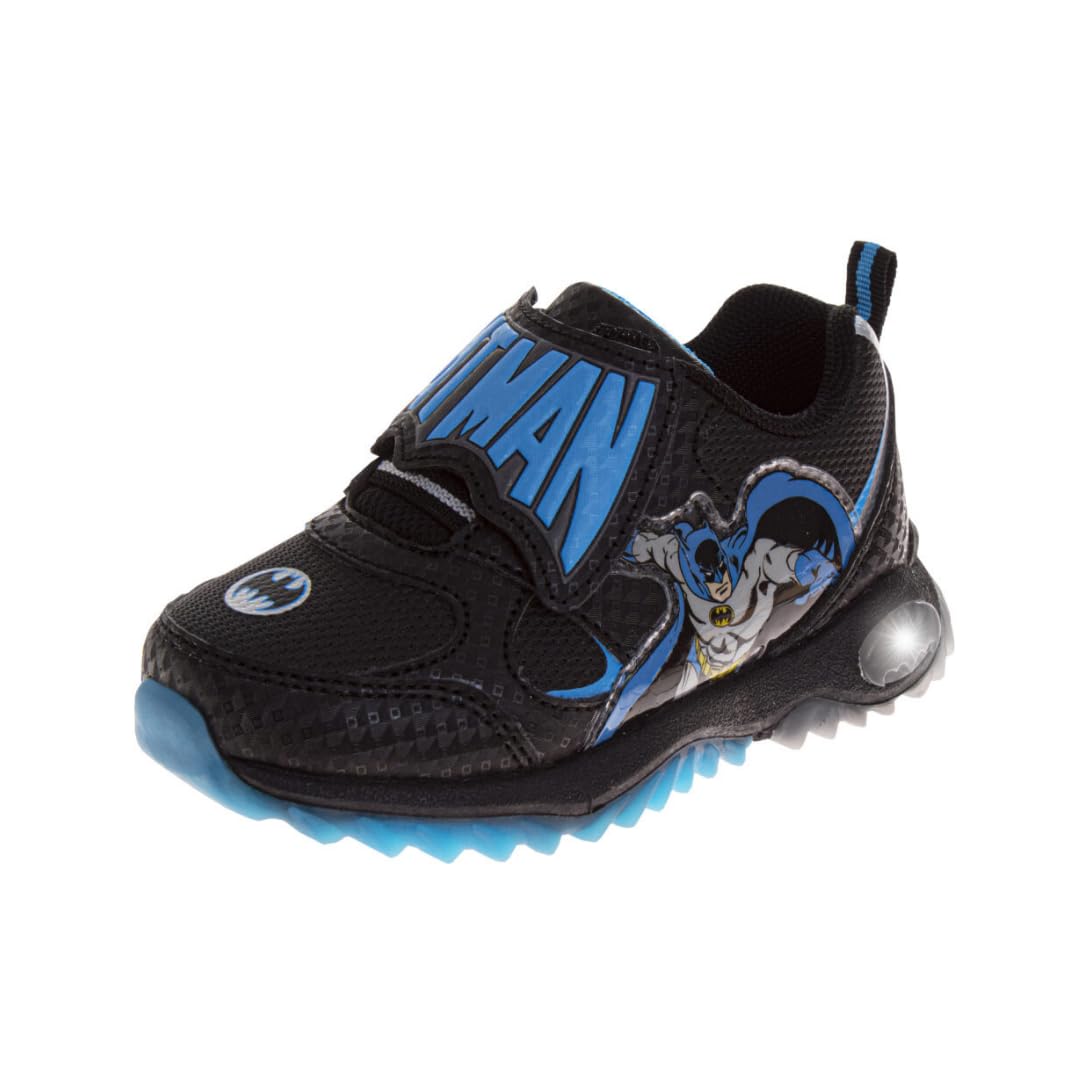 Photo 1 of Josmo Kids Batman Sneakers LED Lightup Shoe Laceless Slipon - Kids Comics Superhero Shoes Running Tennis Lightweight Breathable - Black Blue (Size 10 Toddler)