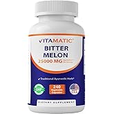 Vitamatic Bitter Melon- 25000 mg Equivalent Per Serving (from 25:1 Extract 1000 mg)- 240 Vegetarian Capsules, and Concentrated 25X Potency 100% Vegetarian, All-Natural and Non-GMO