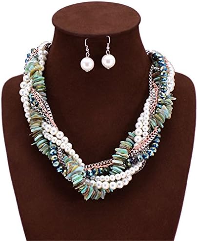 GBLXF Layered Beads Cluster Choker Bib Necklace and Earing Sets Jewelry Decoration Dress Tools (Green)