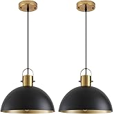 HOLOHATAL Black and Gold Pendant Light 2 Pack, 11.8 Inch Pendant Lights Kitchen Island, Black Dome Pendant Lights, Island Pen