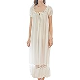 Homgro Women's Cotton Victorian Nightgown Short Sleeve Pj Soft Pajama Dress Long Sleepwear Off Shoulder Sleep Shirt Frilly