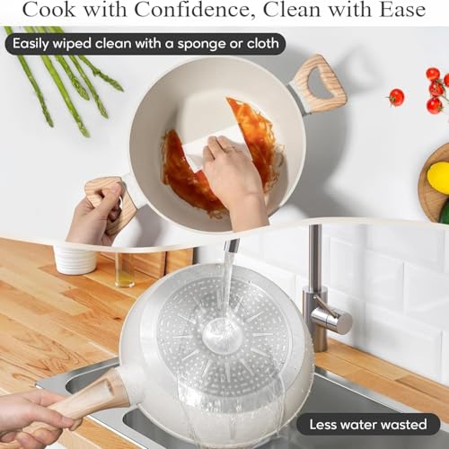0TO1 12-Piece Cooking Set, طقم قدور, قدور جرانيت, Granite Coating Pots and Pans for All Stoves Including Induction, Oven Safe White Cookware Set