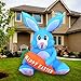 SEASONBLOW 4 FT LED Light Up Inflatable Easter Cute Bunny Rabbit with Carrot Decoration for Party Yard Lawn Garden Blow Up Decor Blue