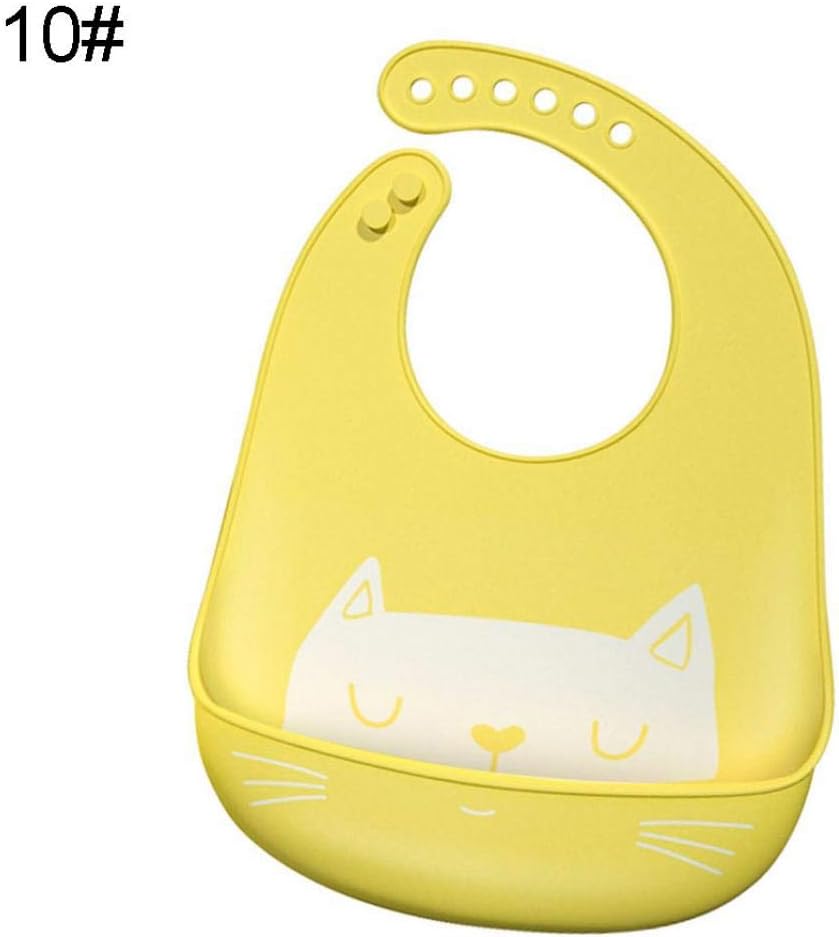 Difcuy Baby Infant Child Toddler Newborn Products, Maternal Baby Supplies,Animal Print Waterproof Adjustable Baby Bib with Pocket Feeding Saliva Apron - Yellow Cat