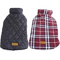 Kuoser Cozy Waterproof Windproof Reversible British Style Plaid Dog Vest Winter Coat Warm Dog Apparel Cold Weather Dog Jacket Small Medium Large Dogs Furry Collar (XXS - 4XL),Red XS