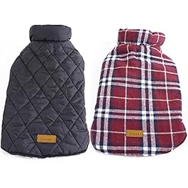 Kuoser Cozy Waterproof Windproof Reversible British Style Plaid Dog Vest Winter Coat Warm Dog Apparel Cold Weather Dog Jacket XXS-4XL