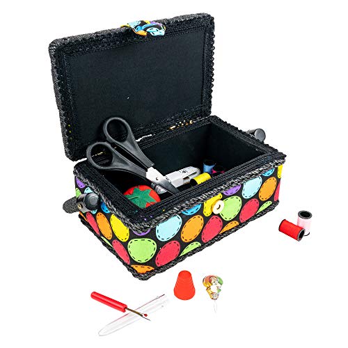 SINGER 07272 Polka Dot Small Sewing Basket with Sewing Kit Accessories