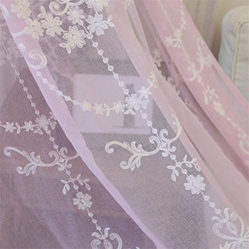 Damask Floral Embroidered Sheer Curtains Faux Linen Grommet Curtain Panels for Living Room 52 x 84 Inch 1 Panel Pink