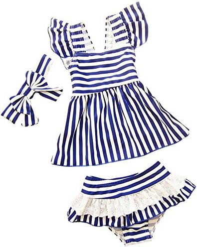 DQdq Baby Girls 3 Piece Bikini Set Beach Wear Striped with Headband
