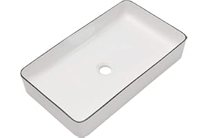 Sarlai Bathroom Sink Rectangular 24"x14" White Vessel Sink with Black Rim Ceramic Porcelain Rectangle Bathroom Vessel Sink Above Counter Vanity Sink Basin