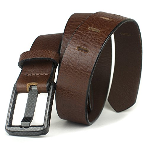 Carbon Fiber Wide Pin Brown Belt - Nickel Smart - Full Grain Leather Beep Free Belt with Nickel Free Carbon Fiber Buckle - 38