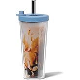 Dodoko Reusable Boba/Bubble Tea Cup - 17 oz with Lid & Straw; Cold Coffee/Smoothie Cup to Go - Breeze Blue