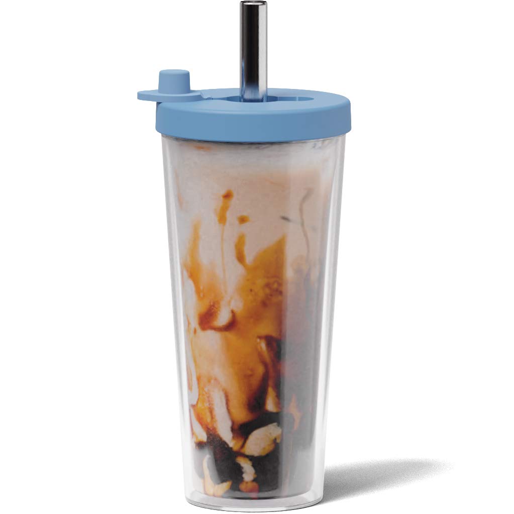 Dodoko Reusable Boba Cup with Straw - 17 oz Blue Bubble Tea Cup for Iced Coffee, Smoothies to Go - Blue