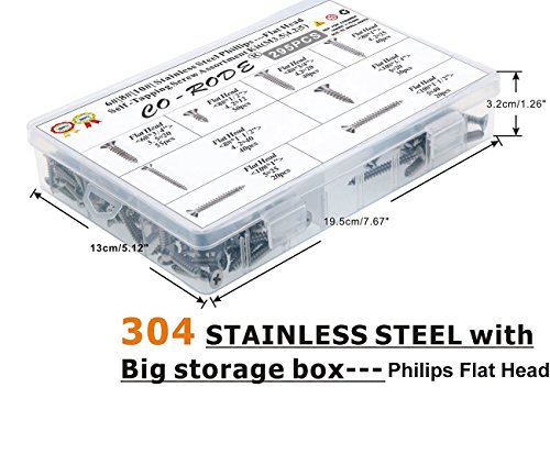 295pcs Phillips Flat Head Self Tapping Wood Screws Assortment Kit-304 Stainless Steel - Thumbnail 3