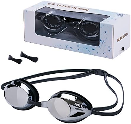 ROTERDON Swimming Goggle, Professional Swim Goggles Anti Fog UV Protection No Leaking for Adult Men Women Kids Swim Goggles Interchangeable Nose Bridge (Black)
