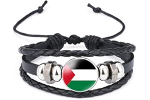 vmcoatdu World Many National Flags Bangle Retro Alloy Leather Bracelet for National Flag Braided Rope Bracelet Bangle