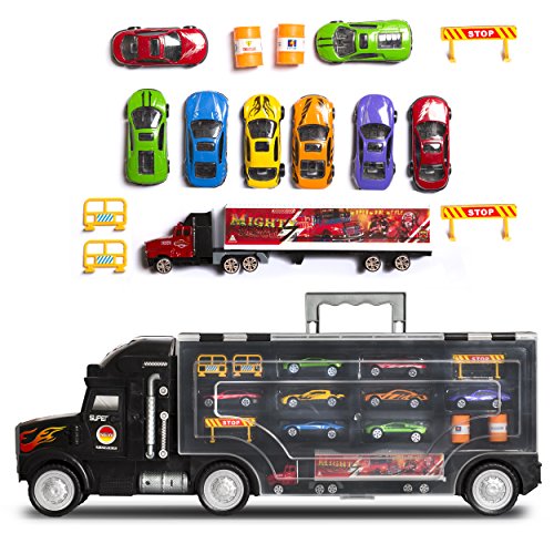 Big Daddy Super Mega Extra Large Tractor Trailer Car Collection Case Carrier Transport Toy Truck for Kids Includes 8 Cars 1 Small Tractor Trailer & 6 More Accessories, 22 Inch Super Duty Truck - Thumbnail 5