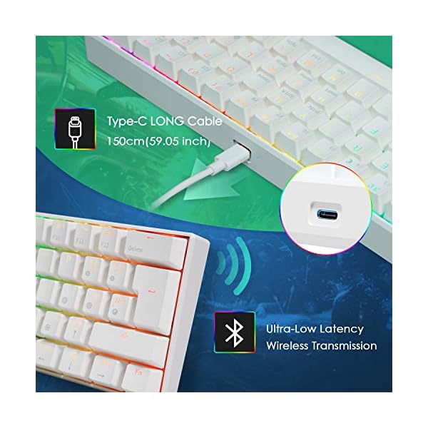 RK-ROYAL-KLUDGE-RK61-60-RGB-Mechanical-Gaming-Keyboard-Small-Compact-UK-Layout-61-Keys-WiredWireless-Bluetooth-Keyboard-for-Gamer-and-Office-Worker-Gateron-Brown-Switch-1450mAh-Battery-White RK ROYAL KLUDGE RK61 Wireless Mechanical Keyboard, Hot Swappable Keyboard Triple Mode 2.4Ghz/BT5.0/USB-C, 61 Keys RGB…