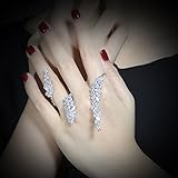 dnswez Unique Cubic Zirconia CZ Cluster Multiple 2 Finger Rings Palm Cuff Hand Jewelry for Women Adjustable Size (Silver)