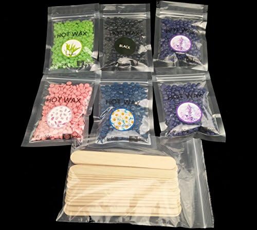 6 Bags Hard Wax Beans with 10pcs Wooden Spatula,Huwaimi Body Hair Removal Solid Depilatory Wax for Women Men