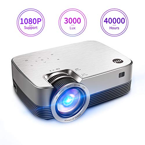 VIVIMAGE C480 Mini Projector, 3000 Lux Full HD 1080P Supported and 170” Display Portable Video Projector with 40,000 Hrs LED Lamp Life, Compatible with TV Stick, PS4, HDMI, VGA, TF, AV and USB