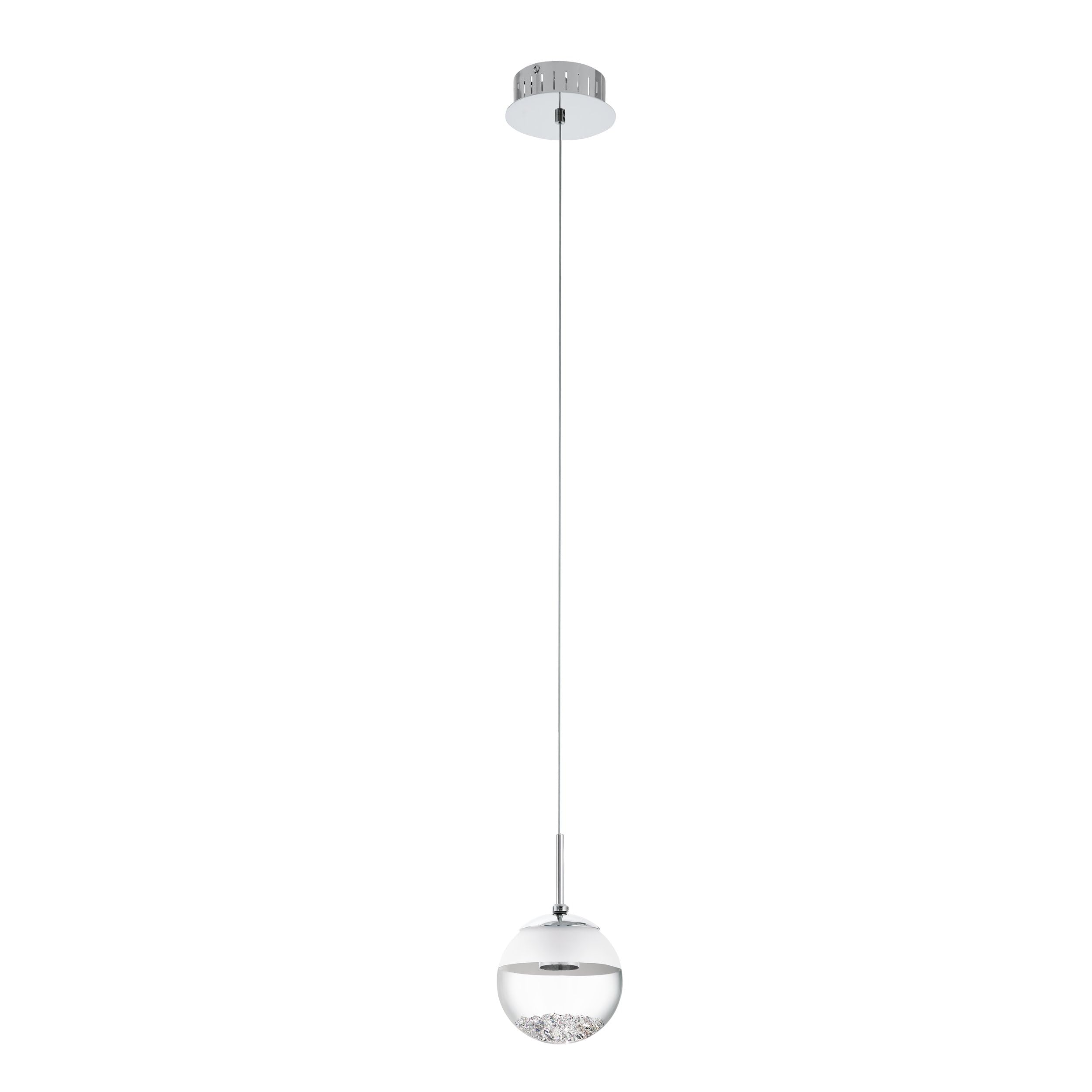 Eglo LED Pendant Light Montefio 1, Single-Light Hanging Lamp, Pendant Lamp Made of Metal, Glass and Crystal, Hanging Light in Chrome, White, Warm White LED Dining Table Lamp