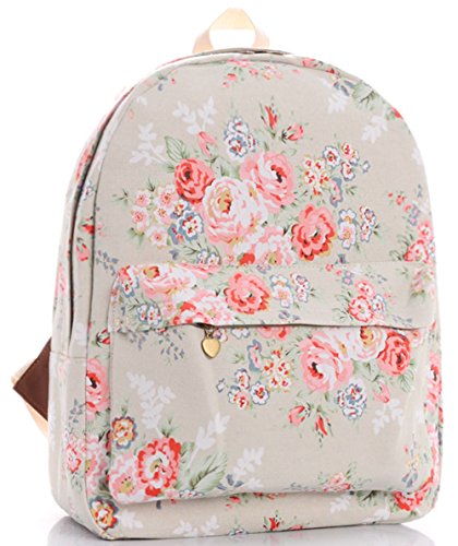 Gazigo Cute Rose Floral Flower Canvas Backpack Rucksack Daypack Shcool College Bag For Teenage Girls