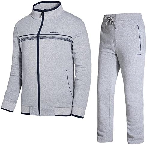 DUNKINBO Men's Athletic Tracksuit Full Zip Warm Jogging Sweat Suits (Grey2,US S=Tag XL)