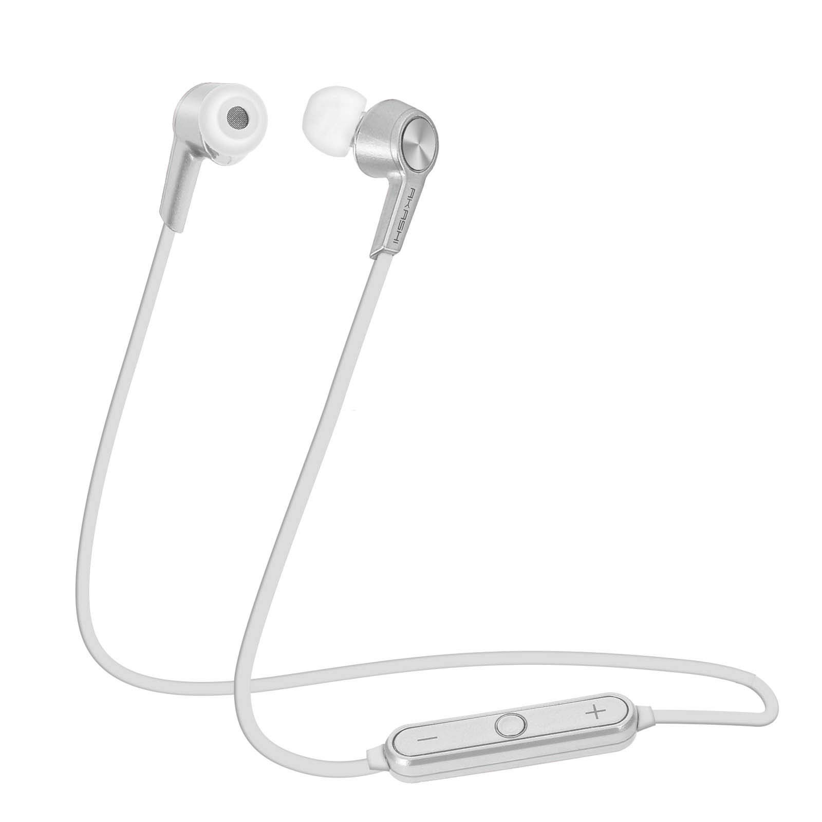 AKASHI® TECHNOLOGY - Wireless Headphones with Bluetooth 4.1 Noise Cancelling Earphones with Mic and Remote, Tangle Proof Sports Running Earphones Bluetooth - Silver