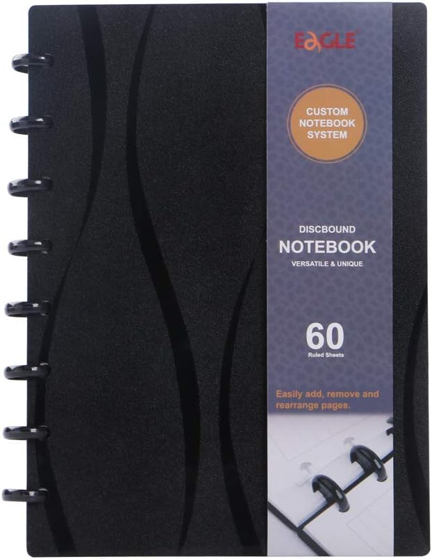 Eagle Discbound Notebook, Customizable Notebook, Junior Size, Poly Cover, 60 Sheets Ruled/Lined