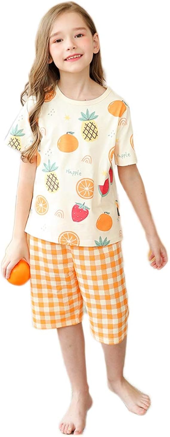 Amazon Yosiya キッズ パジャマ 女の子 綿 春夏 半袖 100 160cm 上下セット 可愛い 薄手 通気性抜群 ソフト ネグリジェ ルームウェア 普段着 部屋着 寝間着 ガールズ 子供パジャマ 子供服 パジャマ 通販