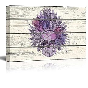 Decorative Indian Chief Skull Headdress - Canvas Art Wall Decor-12 x18