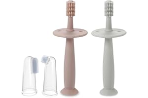 PandaEar Baby Finger Toothbrush Silicone Toothbrush Teethers Pink+Blue (3 Set)| Teething Training Oral Care for Infants Ages 