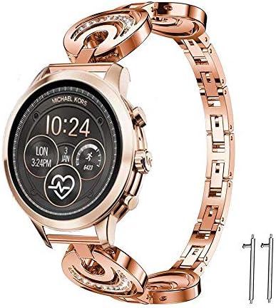 LvBu For Michael Kors Access Runway Bands, Stainless Steel Metal Replacemet Straps for MK Access Touchscreen Runway Smartwatch (Star & Moon - Rose gold)