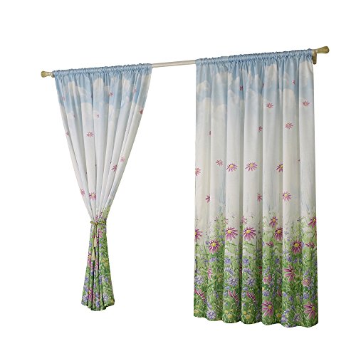 Thermal Insulated Grommet Blackout Curtains for Bedroom Flower And Grass Print 80 x 40 Inch Room Darkening Curtain (Colorful)