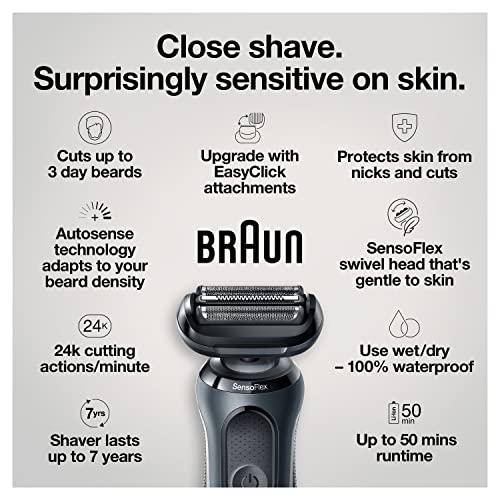 Braun Electric Shaver for Sensitive Skin, Wet & Dry Shave, Series 6