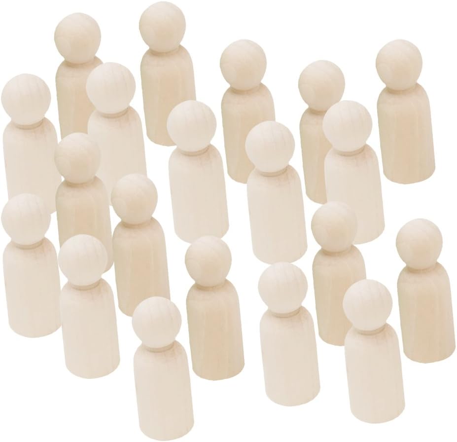 Sharplace 20 Pieces Natural Unpainted Female Male Small Wooden Peg Doll Bodies for DIY Arts Crafts Paint Carved - Man 65mm