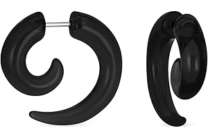 BLING JEWELRY Unisex Black White Translucent Neon Orange Red Pink Blue Green Purple Large Round Swirl Spiral Tribal Fake Faux Ear Plug Taper Earrings Acrylic Resin Surgical Steel 6 Piece Set Women Men Teen